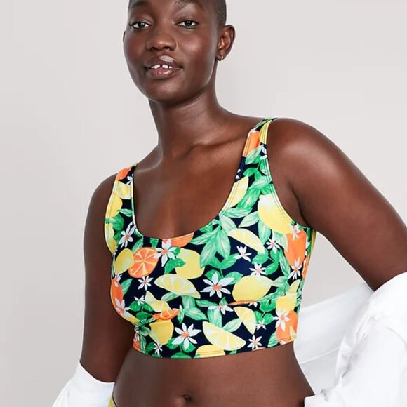 Scoop-Neck Longline Bikini Swim Top Lemons oranges tropical XS XSmall S SM Small - Picture 5 of 6